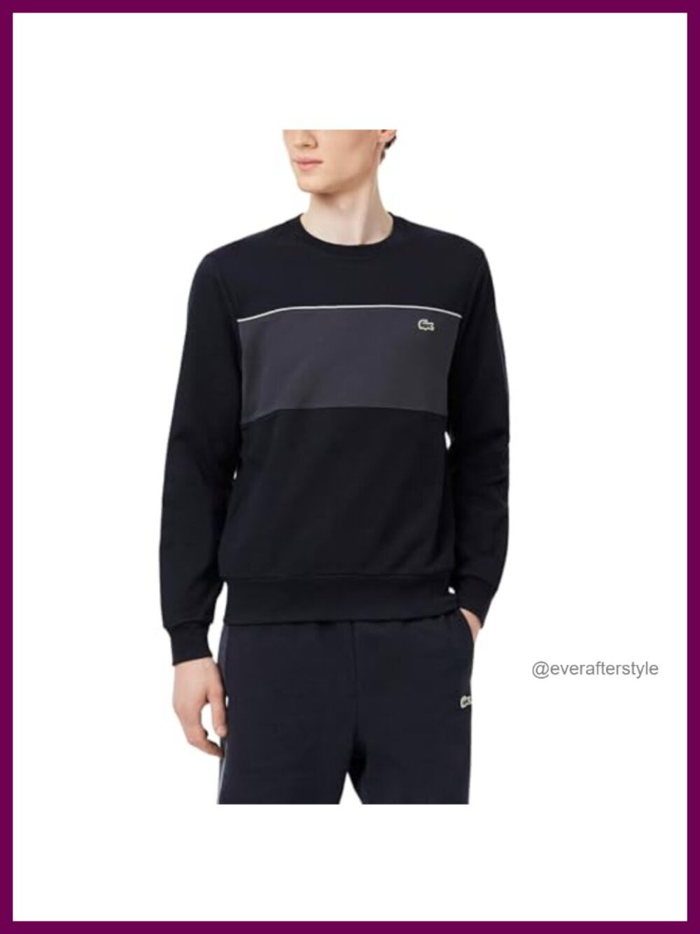 Lacoste Men's Fleece Sweatshirt Color-Block Crew Neck Pullover Regular Fit